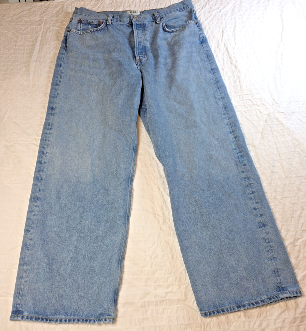 AGOLDE Low Slung Baggy Jeans 30 Light Wash Wide Leg Button Fly Cotton Denim